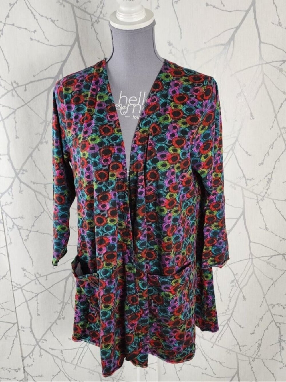 Parsely & Sage Colorful Polkadot Cotton Blend Jersey Open Cardigan